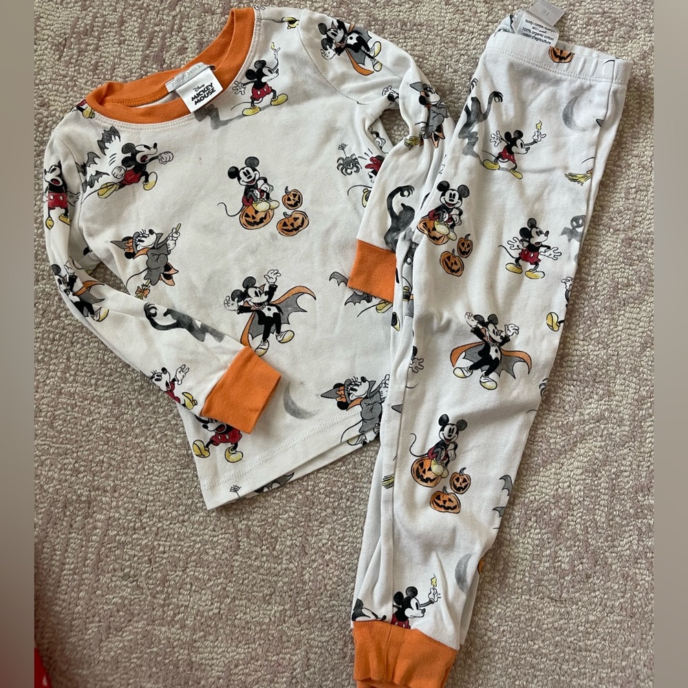 Pottery Barn Disney Mickey Mouse Halloween Pajama Set - White and Orange